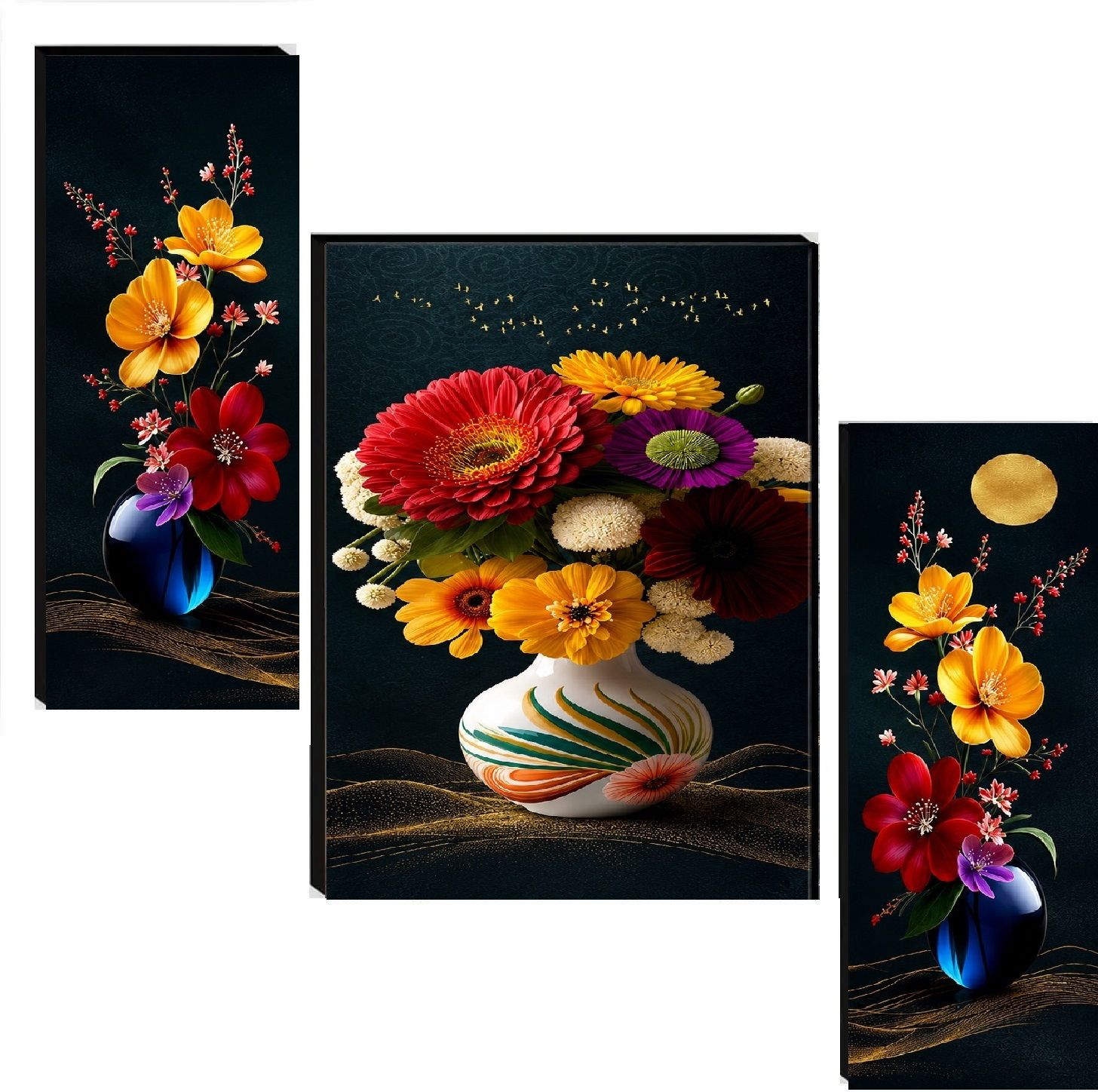 sndart Set Of 3 Flower Pots Wall Paintings For Living Room Digital Reprint 12 inch x 18 inch Painting-picture-15
