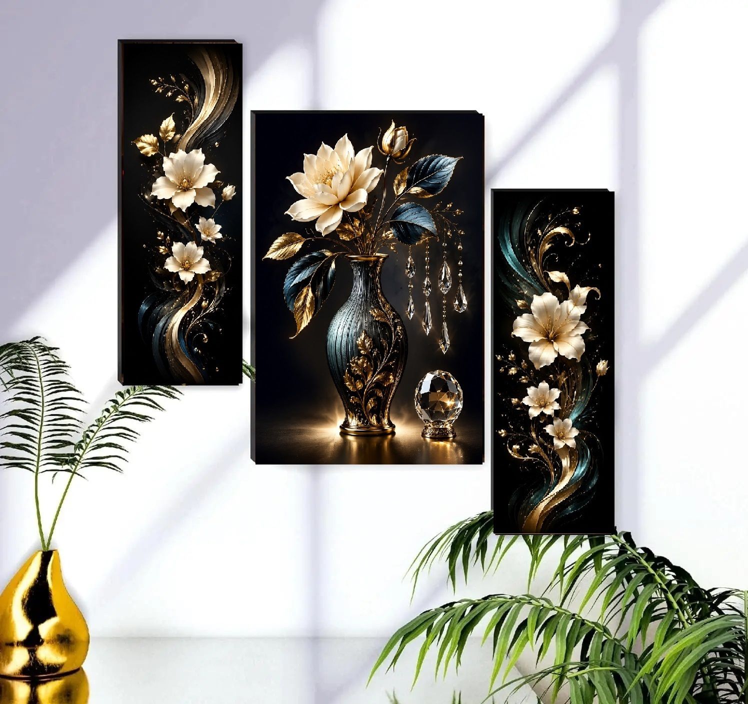 sndart Set Of 3 Flower Pots Wall Decor Gift Items For Living Room Digital Reprint 12 inch x 18 inch Painting-picture-19