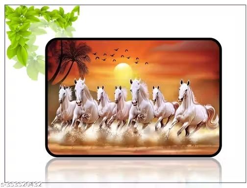 Vastu 7 Running Horses Wall Paintings With Frame Digital Reprint 9 inch x 12 inch Painting-image-8
