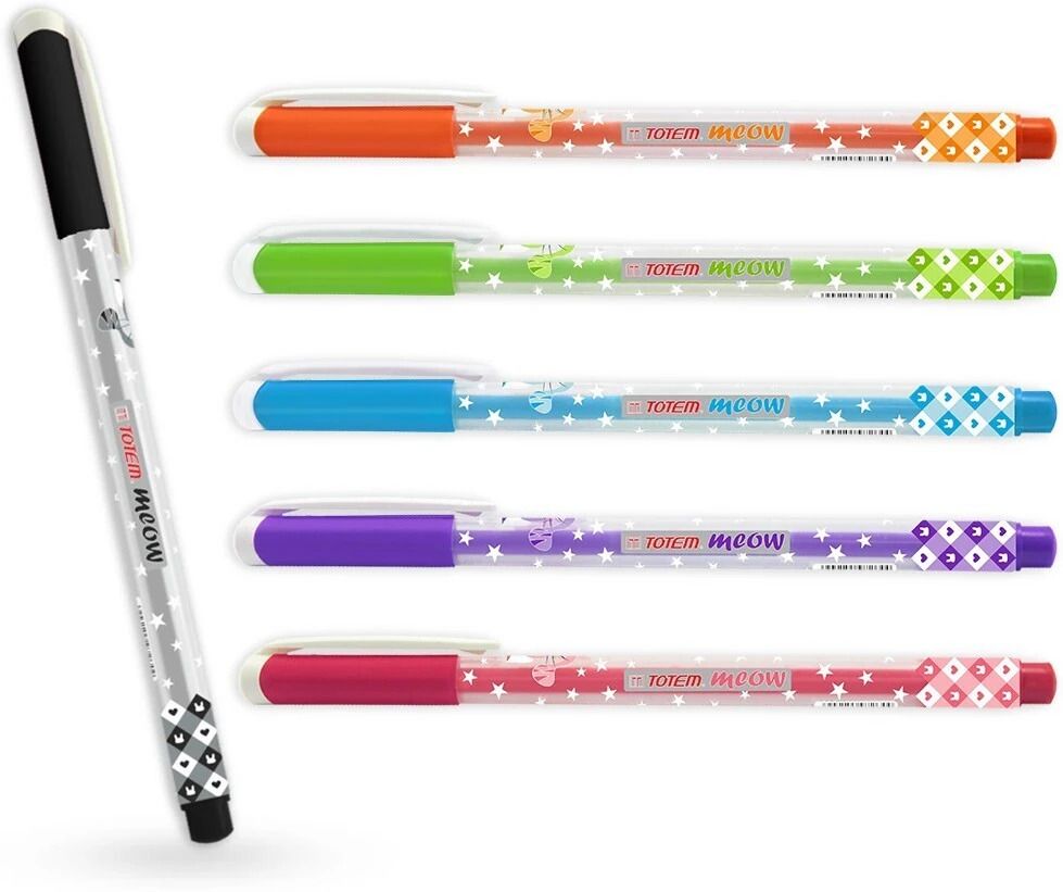 totem Meow Ball Pens | 60Pcs (30 Blue Ink & 30 Black Ink) | Theme of Colourful Cats | Body Colours & Lightweight Design | 0.7 mm tip for Smooth & Precision Writing | Cute & Stylish Matte Body | Ideal for School, office & Business | Budget Friendly Stick Ball Pen-picture-3