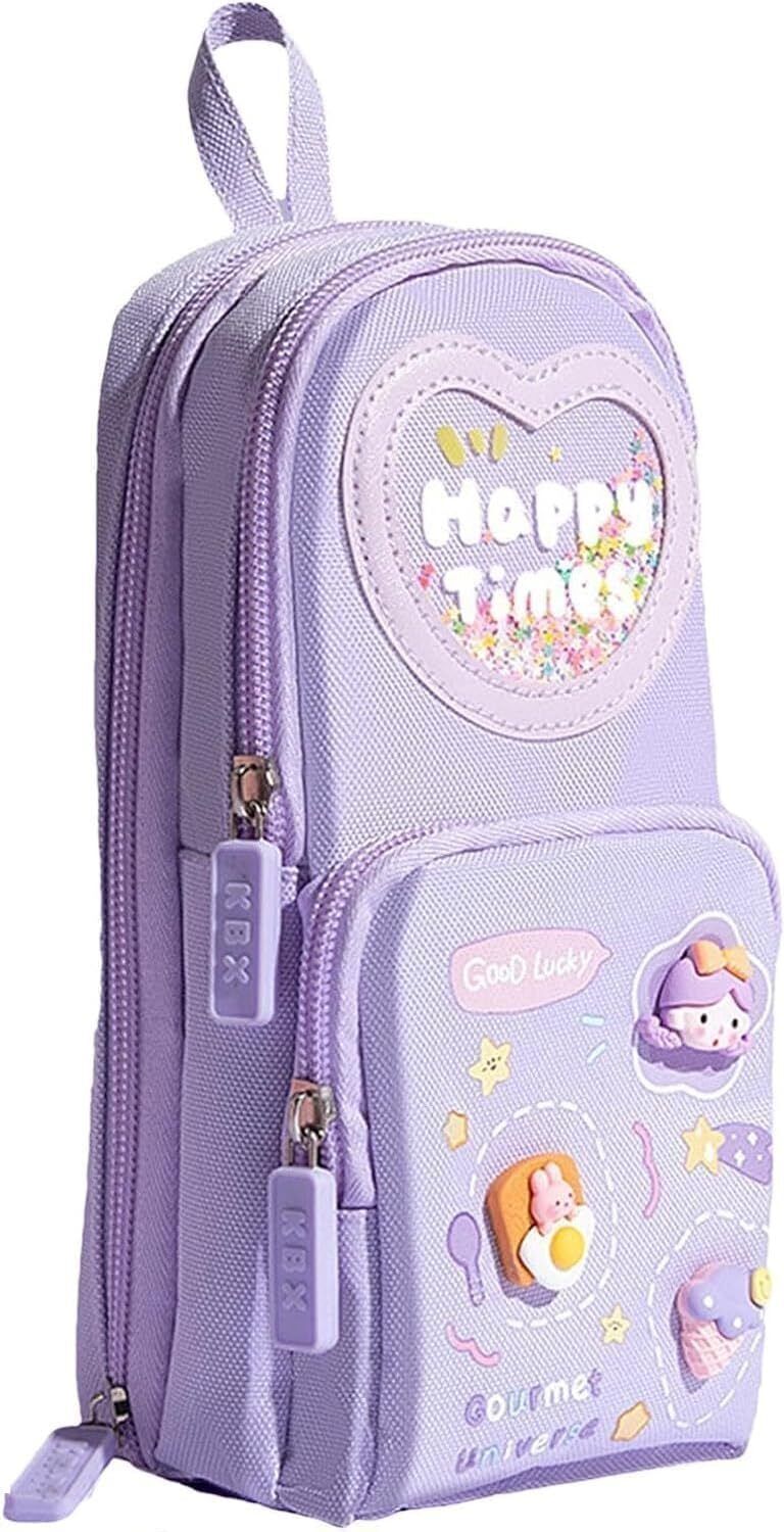 3 Layer Soft Pencil Pouch School Stationery Large Capacity Pouch for kids with 3 Sticker Art EVA Pencil Box