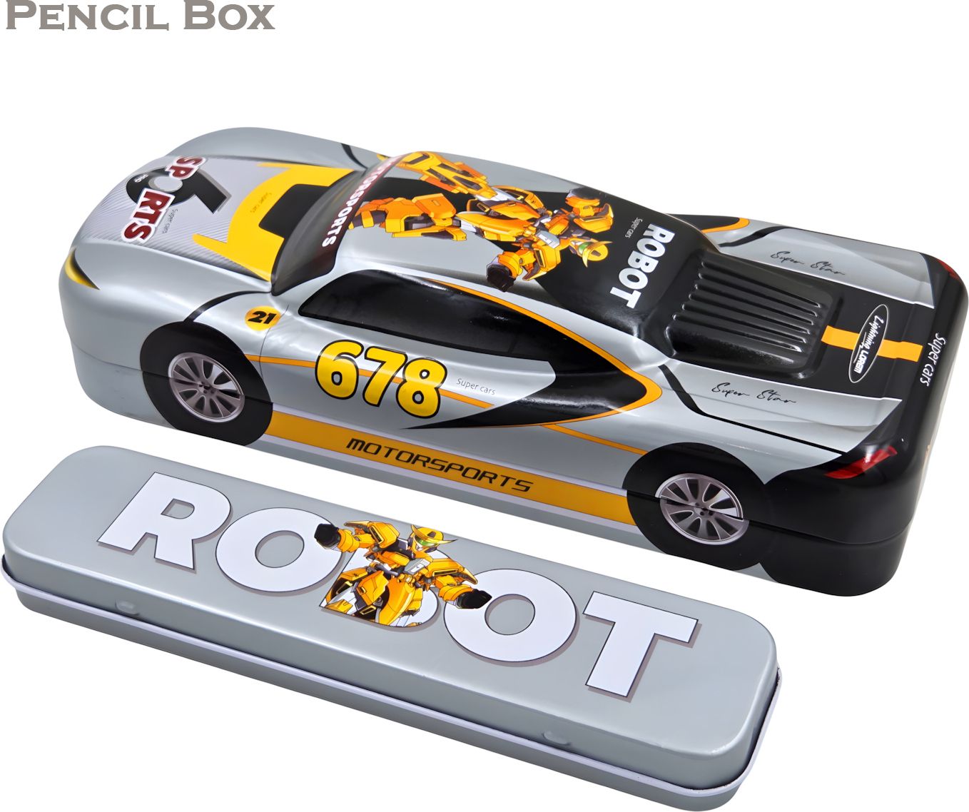 Car Shape Metal Pencil Box for Kids | Robot Design Stationery Storage Case for B oys & Girls Art Metal Pencil Box-image-18