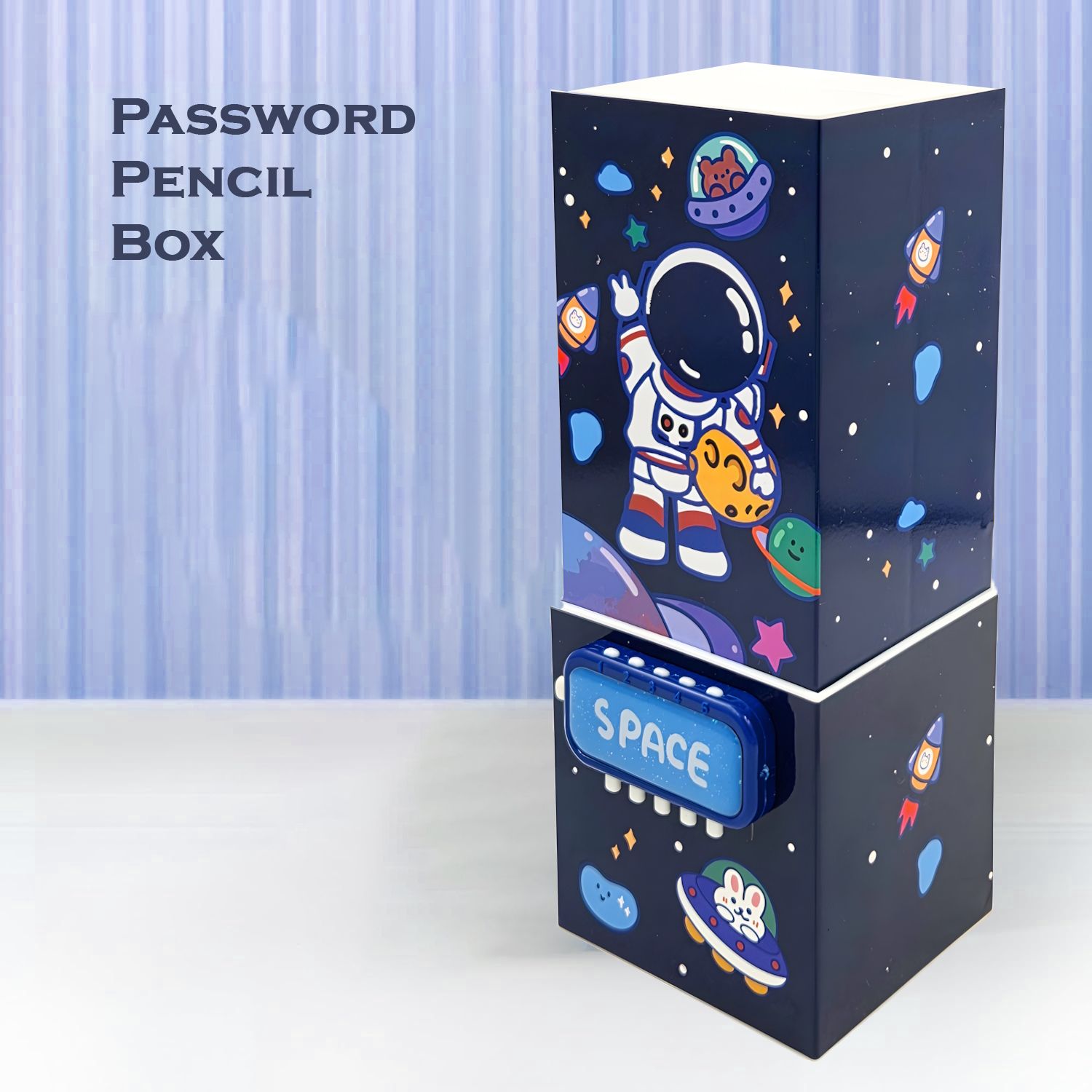 johnnie boy Space Theme Password Lock Pencil Box with Mirror & 3 Storage Sections | Converti ble Pen Stand for Kids Art Plastic Pencil Box-picture-30