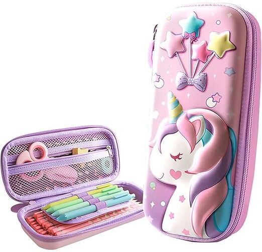 3D EVA Unicorn Small Pencil Box Durable School Box with Organizer for Pencil Geometry Box