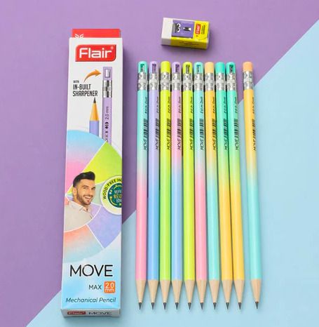 MOVE MAX 2.0 MM MECHANICAL PENCIL| PACK OF 10 WITH IN BUILT SHARPENER & 1 ERASER Pencil-image-45
