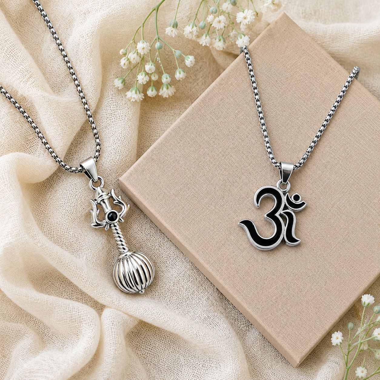 Combo Silver Chain Pendant | Boys Locket | Girls Necklace | Cross Pendant Chain Silver Crystal, Alloy, Stainless Steel, Silver Locket Set-image-21