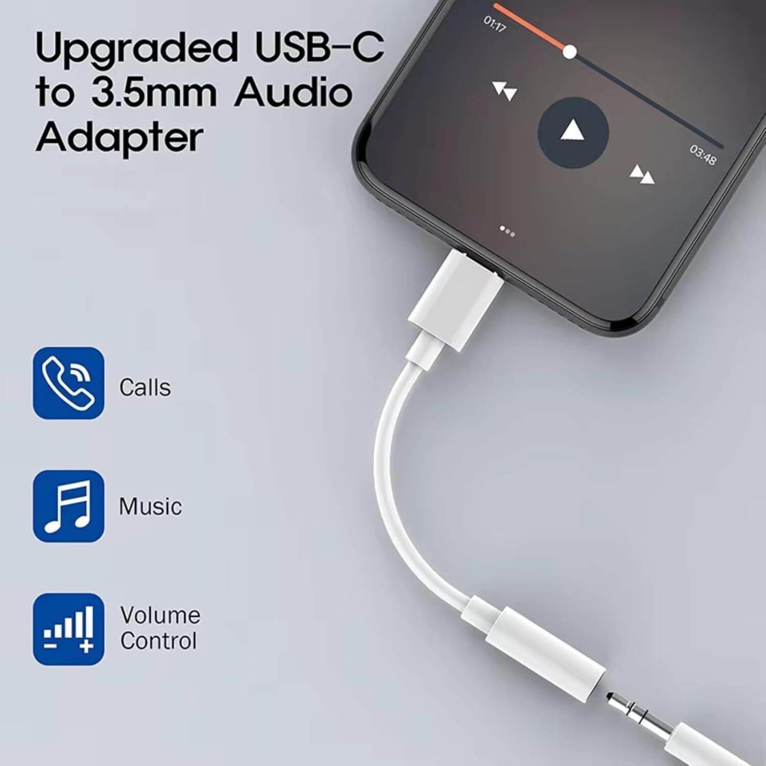 CABTRONICS White USB-C to 3.5mm Earphone Converter – Compact Audio Dongle Phone Converter-image-20