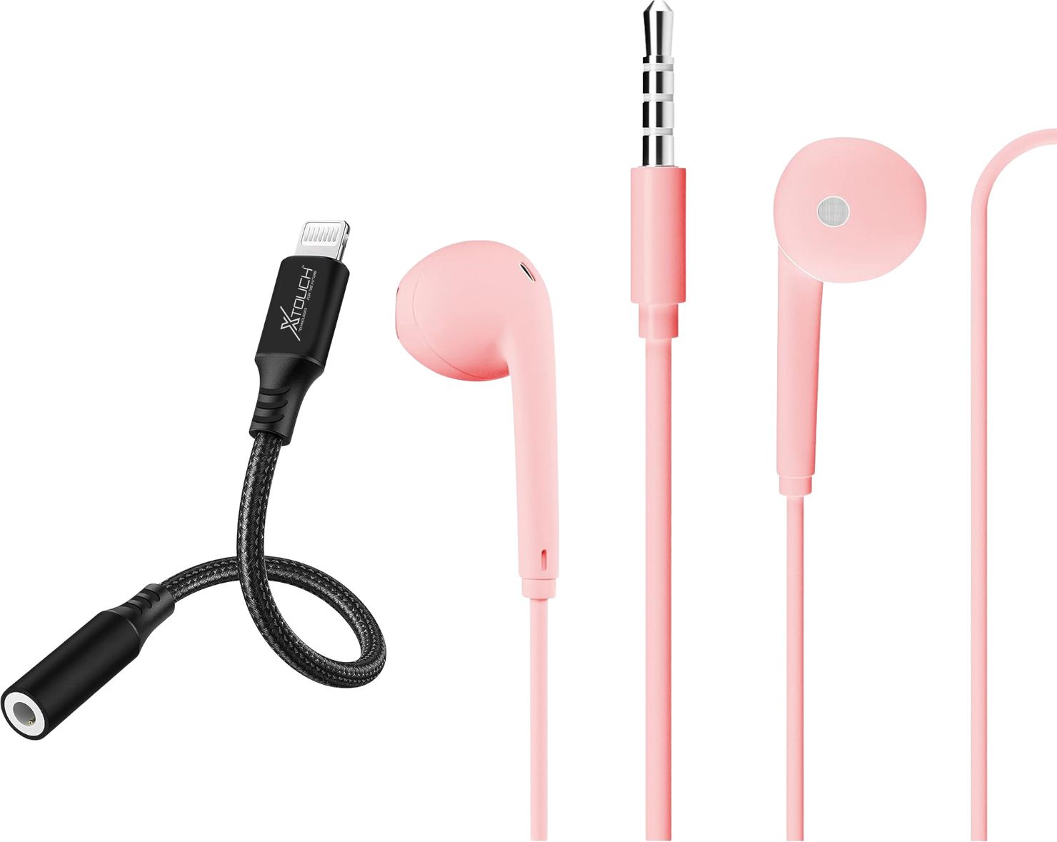 XTOUCH Pink, Black Wired Headphones in Ear Earphones with Lightning to 3.5mm Audio Jack Connector Phone Converter-image-46