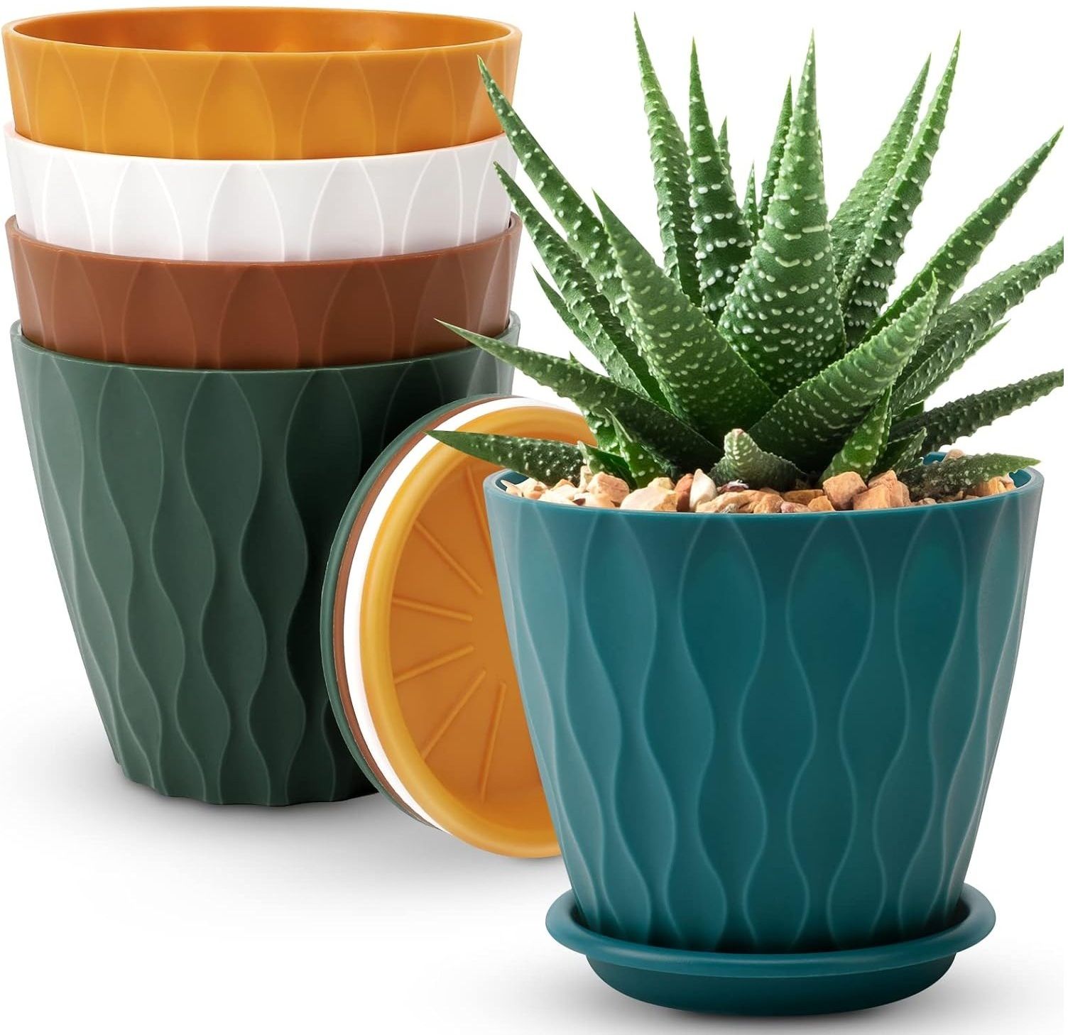 Unique Flower Pots for Home Planters,Garden Etc(Pack of 05,Multicolor) Plastic Vase