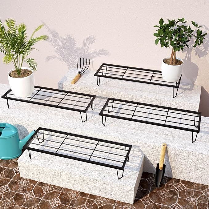 Metal Sturdy Black Plant Stand for Balcony & Patio Elegant Decorate-pack of 2 Plant Container Set-image-49
