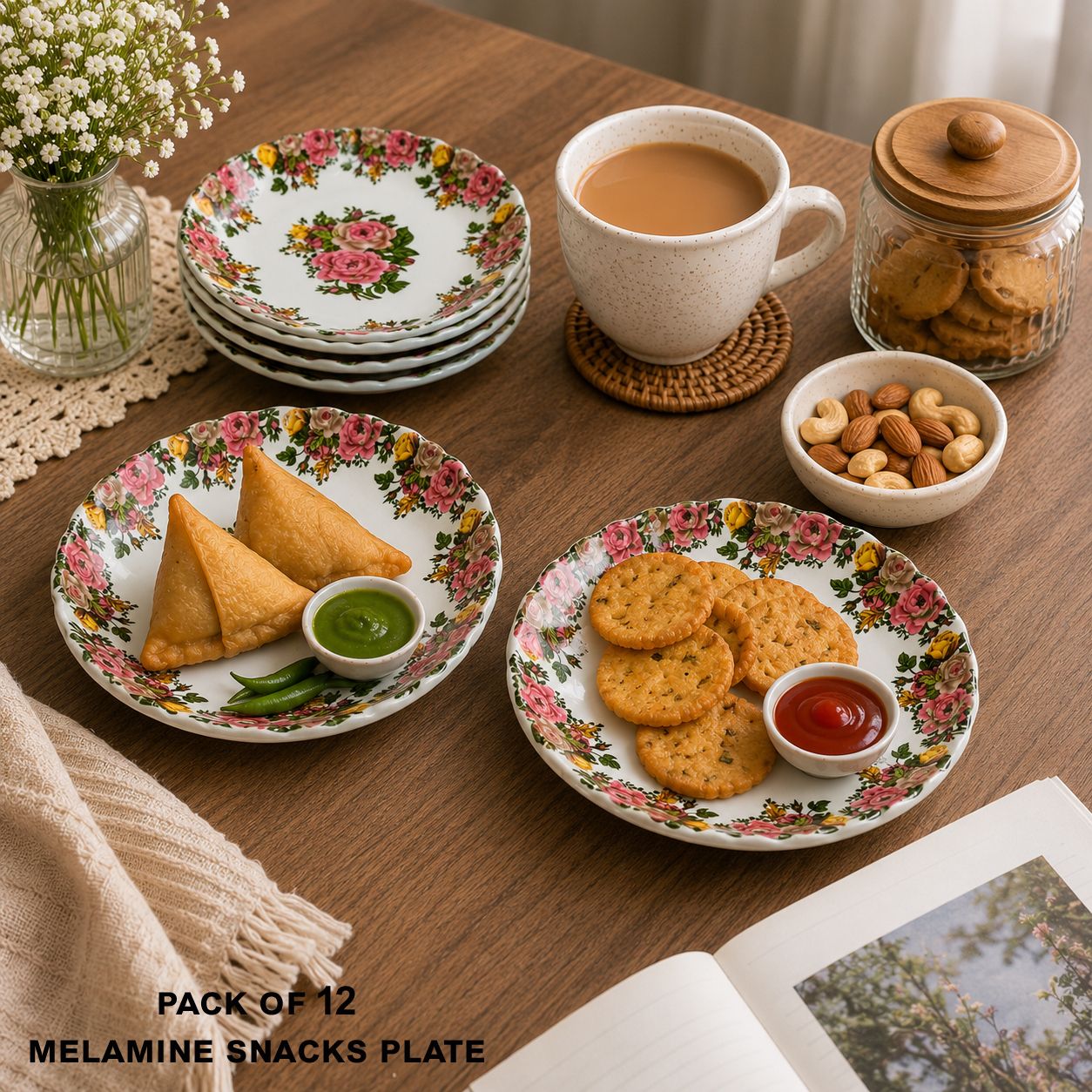 Melamine Snacks Plate Pack of 12 – Dishwasher Safe Durable Plates for Kitchen Dinner Plate-image-33