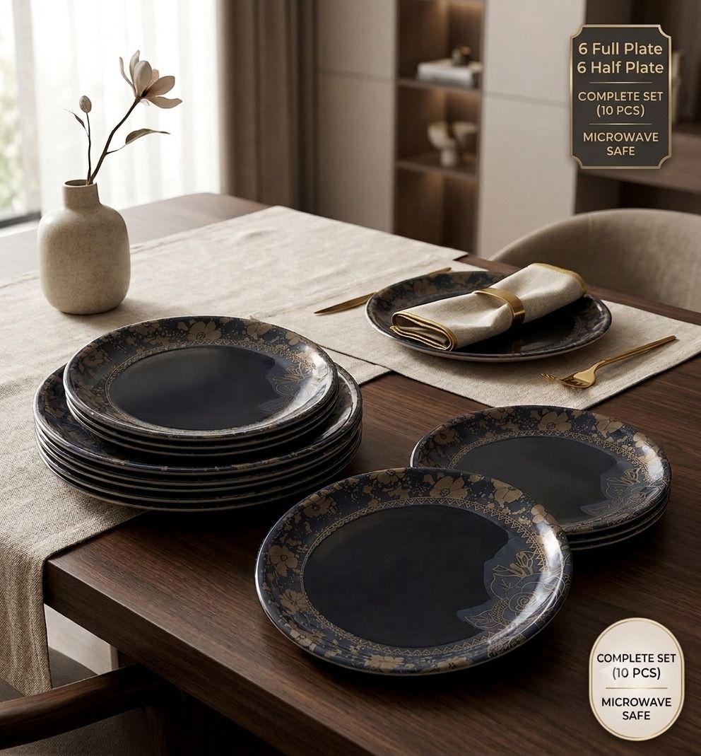 Melamine Full & Half Plate Set of 12 - Scratch-Resistant Dining Set for Home Dinner Plate-image-35