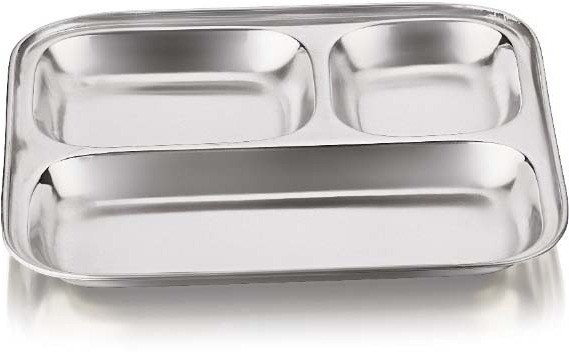 fortune cookware Stainless Steel 3-in-1/Square Pavbhaji plate Snack Plates with Mirror Finish Dinner Plate image 1