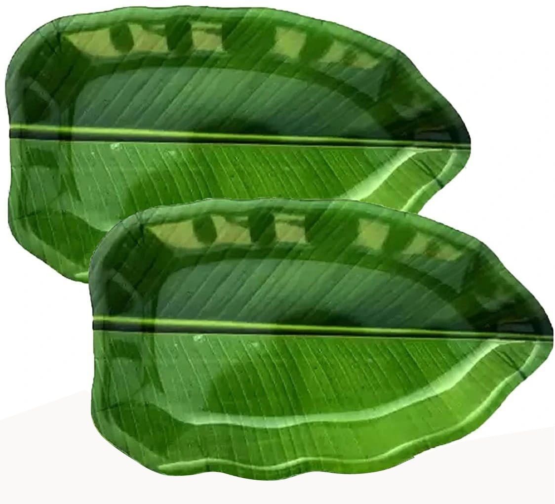 circlebits Sauccer Melamine ANTI DUST COATING Green Banana Leaf shape TRAY plates 22 Cm Tray-picture-25