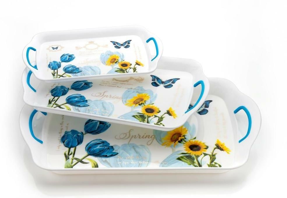 Serving Tray Set of 3, Melamine Trays for Kitchen Serving Snacks Tea Tray