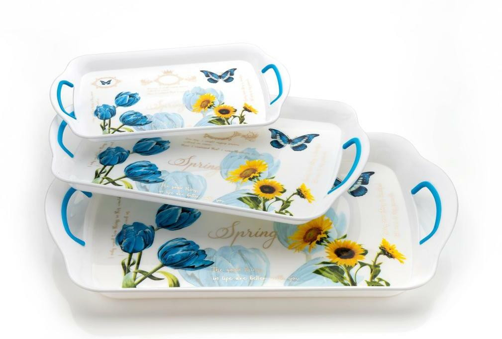unicept Home Serenity Serving Tray Set of 3 Pcs, Deep Designed with Fine Handel - Large, Medium, Small (Color:White,Set of 3) Tray image 1