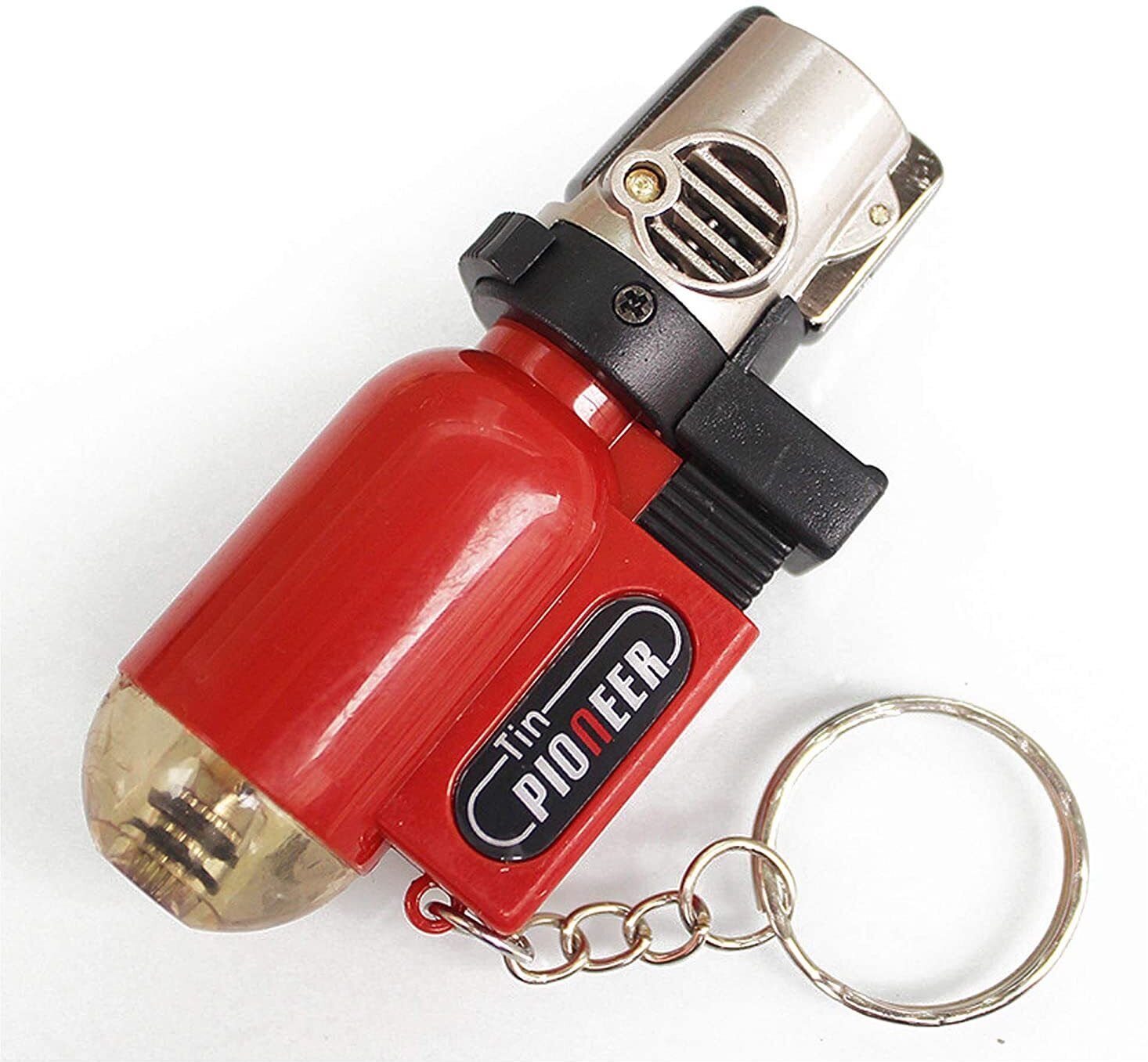 Cylindrical Shape Red Key Chain Lighter Windproof Jet Flame Strong Body Gas Refillable Lighter with Fixed Fire Switch Pocket Lighter-image-9
