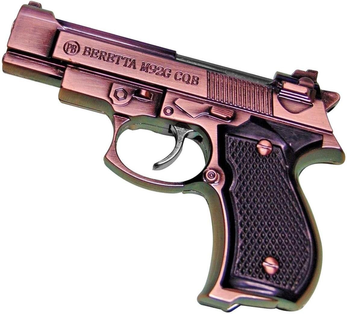 ™ Real Look Gun Design Beretta Gun Shaped Pocket Size lighter | Refillable Butane Gas System And Adjustable Flame Hi And Low Beretta M92G CQB Print Pistol Shape Antique Copper Premium Pocket Cigarette Lighter Pocket Lighter|Jet Flame And windproof | Refillable Butane Gas System Pocket Lighter Pocket Lighter myfirstdot Pocket Lighter-image-1