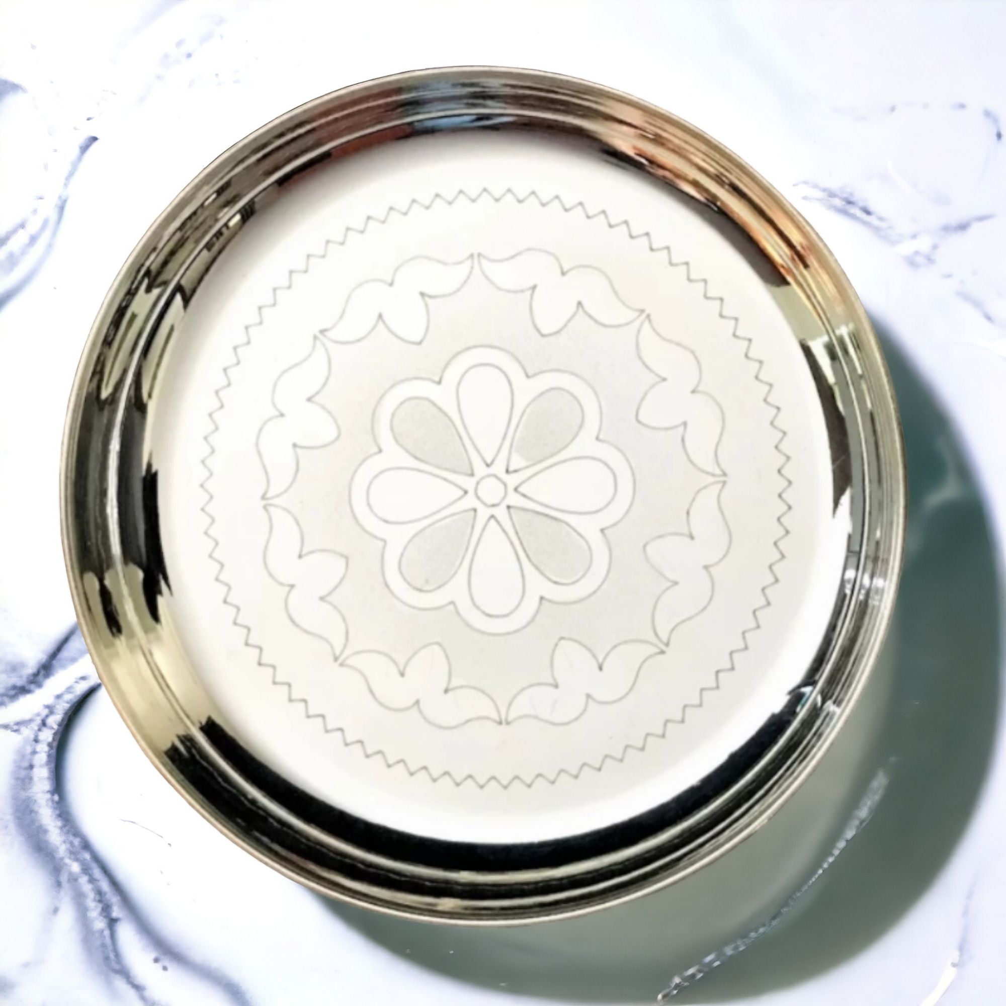 German Silver 8.5 Inch Floral Designed Plate For Home Pooja Decor K2341 Silver-image-47