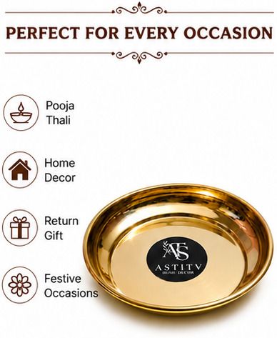 ASTITV HOME DECOR Pooja Plate | Round Thali for पूजा, Temple & Home Use Brass-picture-10