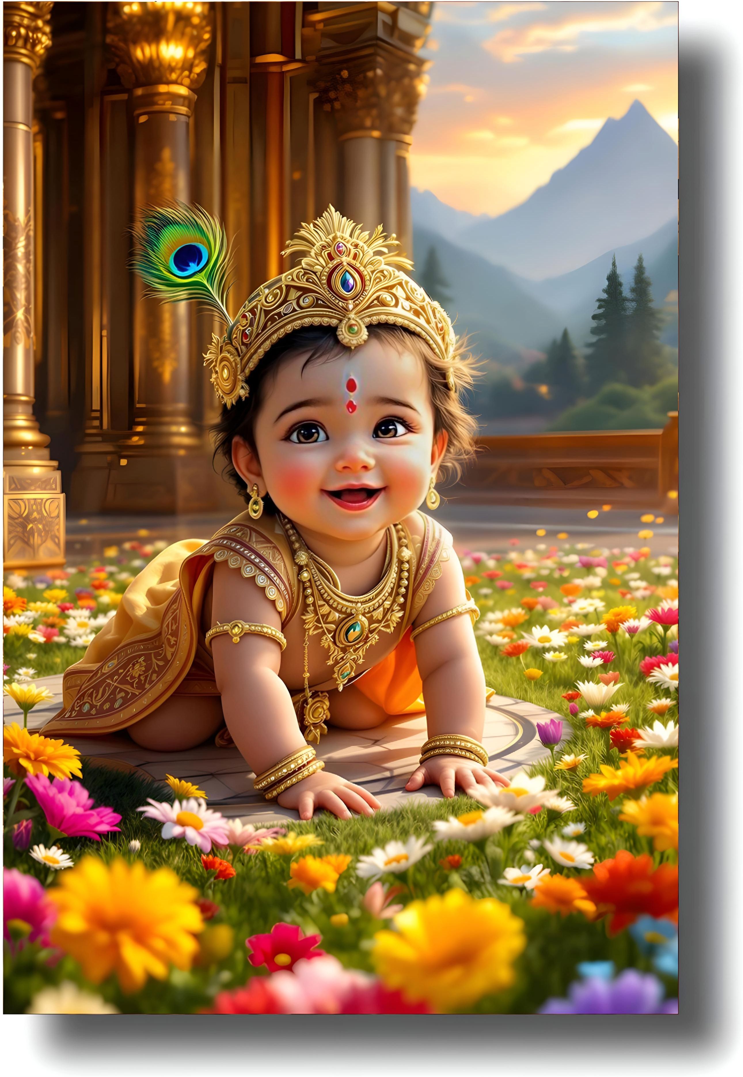 FrameHouse Bal Krishna Cute Baby Krishna Poster for Home & Baby Room Decoration | Religious Laddu Gopal Poster for Pregnant Women | Glossy Laminated 12x18 Inches Photographic Paper-image-44