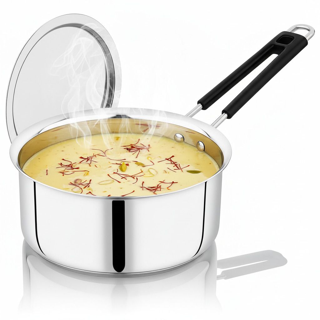 Stainless Steel Milk Pan/Tea Pan/Tapeli/Patila/Bhagona with Handle & Lid Sauce Pan 15 cm diameter with Lid 2 L capacity-image-46