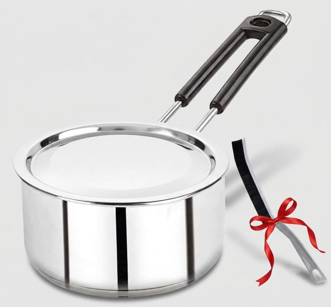 alwafli Steel Flat Milk Pan/Tapeli/Patila/Tea Maker Water with Handle+Gap Brush (Free) Milk Pan 15 cm diameter with Lid 2 L capacity-picture-6