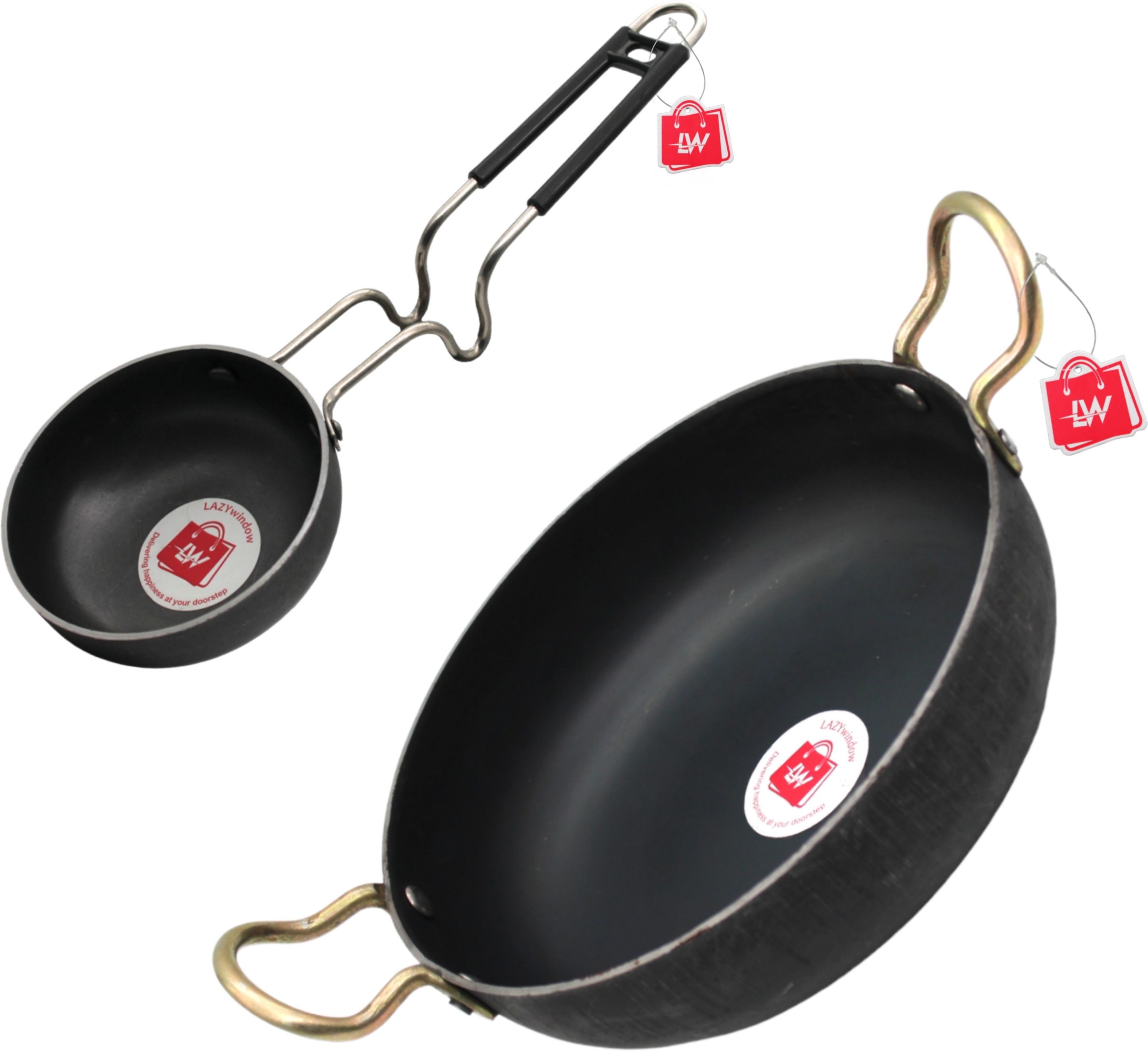 Best iron Tadka Pan and kadhai combo for Indian cooking Flat Pan 25 cm diameter 0.1 L capacity-image-16