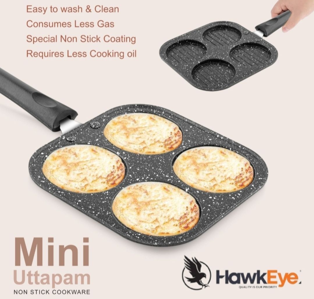 Non-stick 4 in 1 multi snacks pan for mini uttapam, appe, pancakes, and snacks. Pancake Pan 19.5 cm diameter 0.5 L capacity-image-30