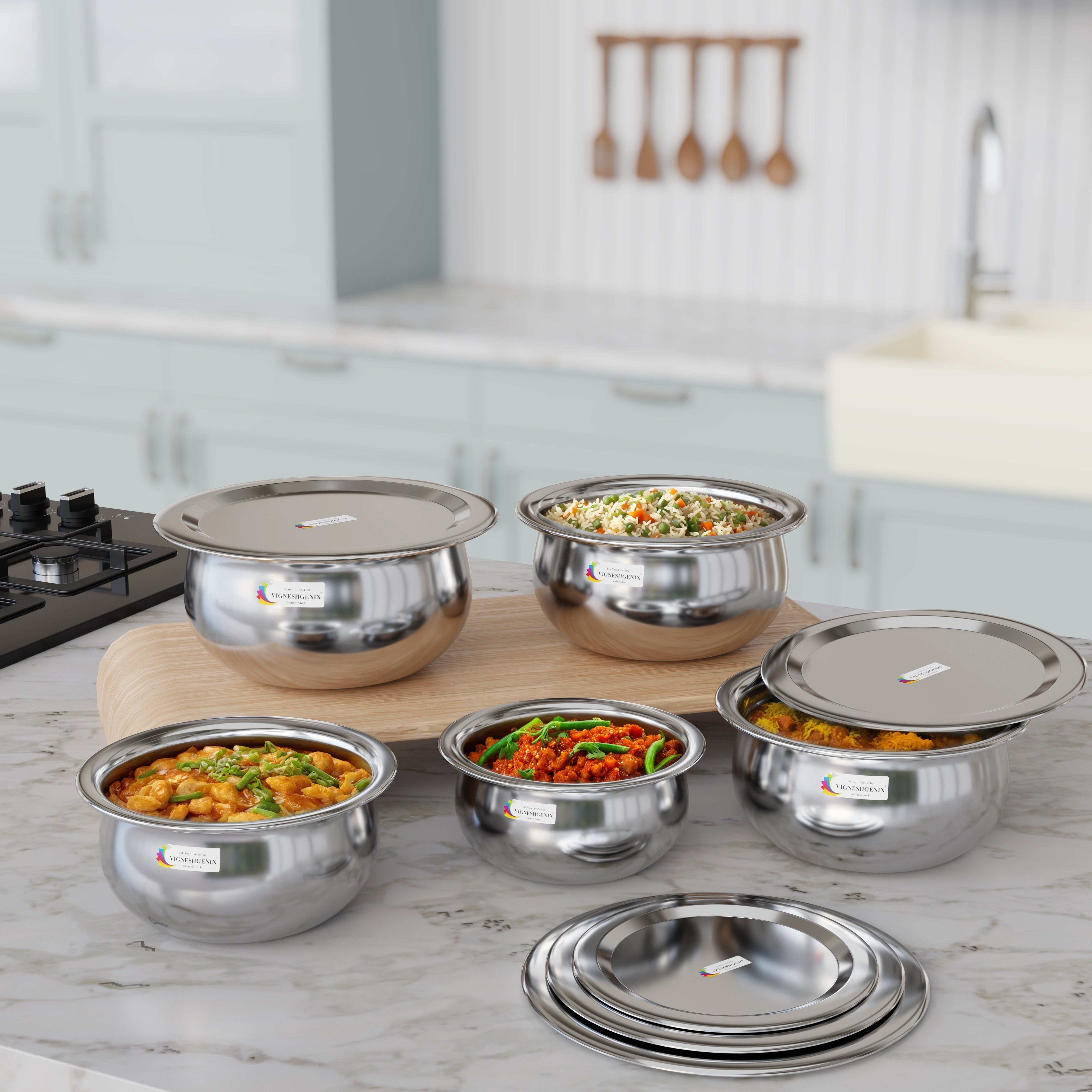 Stainless Steel Bhagona Handi Set | Multipurpose Tapli for Cooking & Serving 20 inch Lid, Pack of 1-image-26