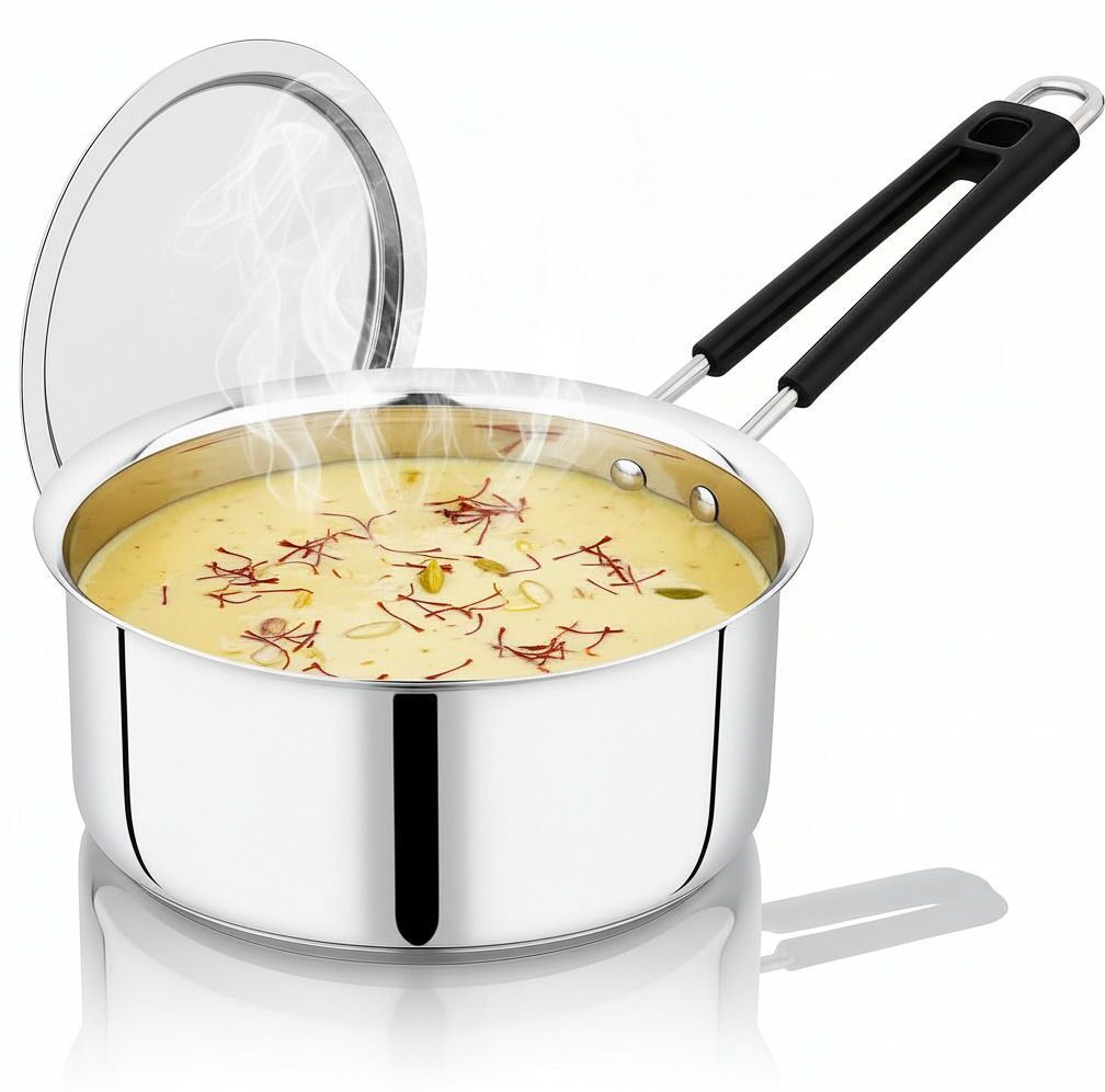 Stainless Steel Sauce Pot Pan with Handle Tea Pan/Milk Pan/Tapeli/Patila Sauce Pan 20 cm diameter with Lid 1.5 L capacity-image-40