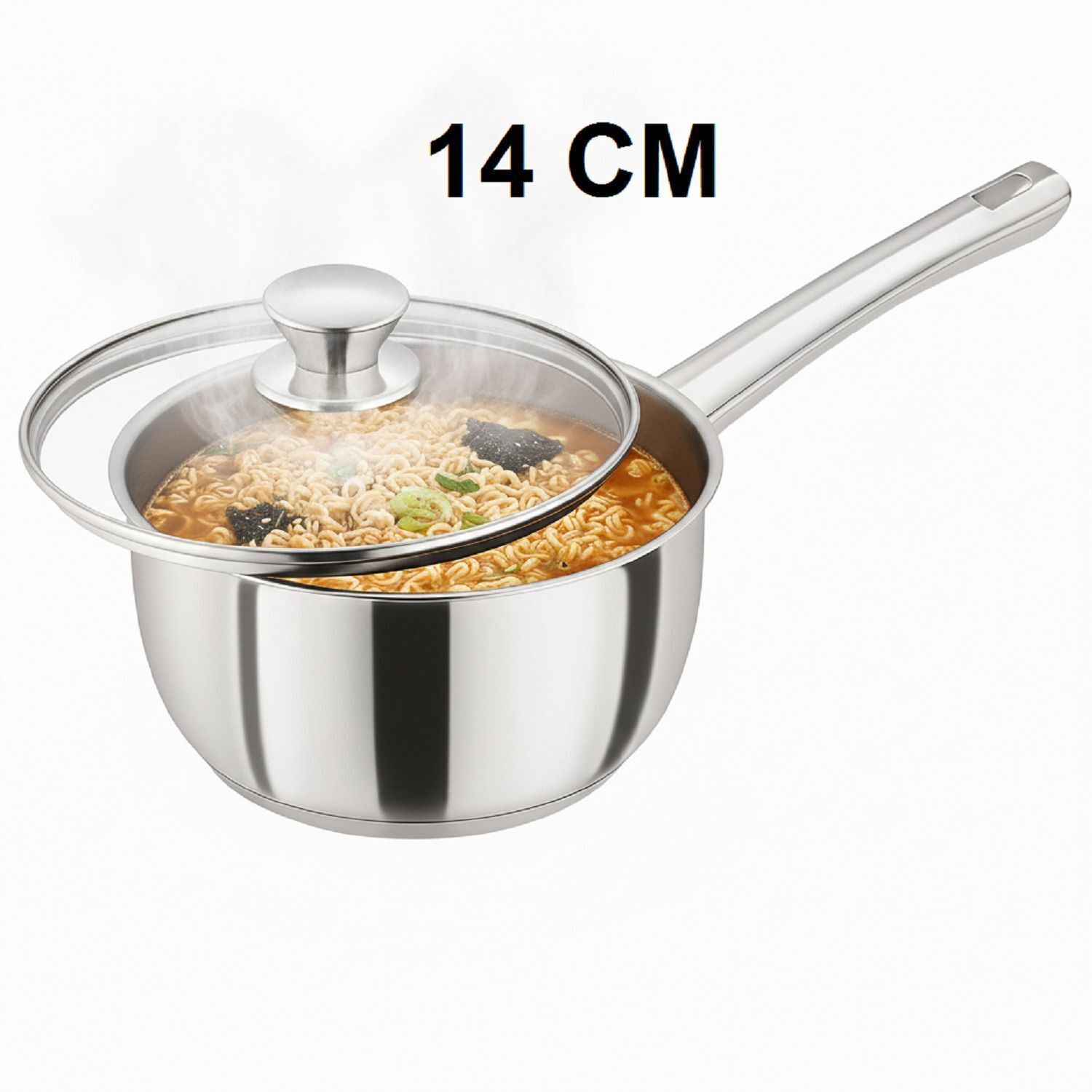 Stainless Steel Sauce Pan/Milk Pan with Glass Lid Sauce Pan 14 cm diameter with Lid 1 L capacity-image-9