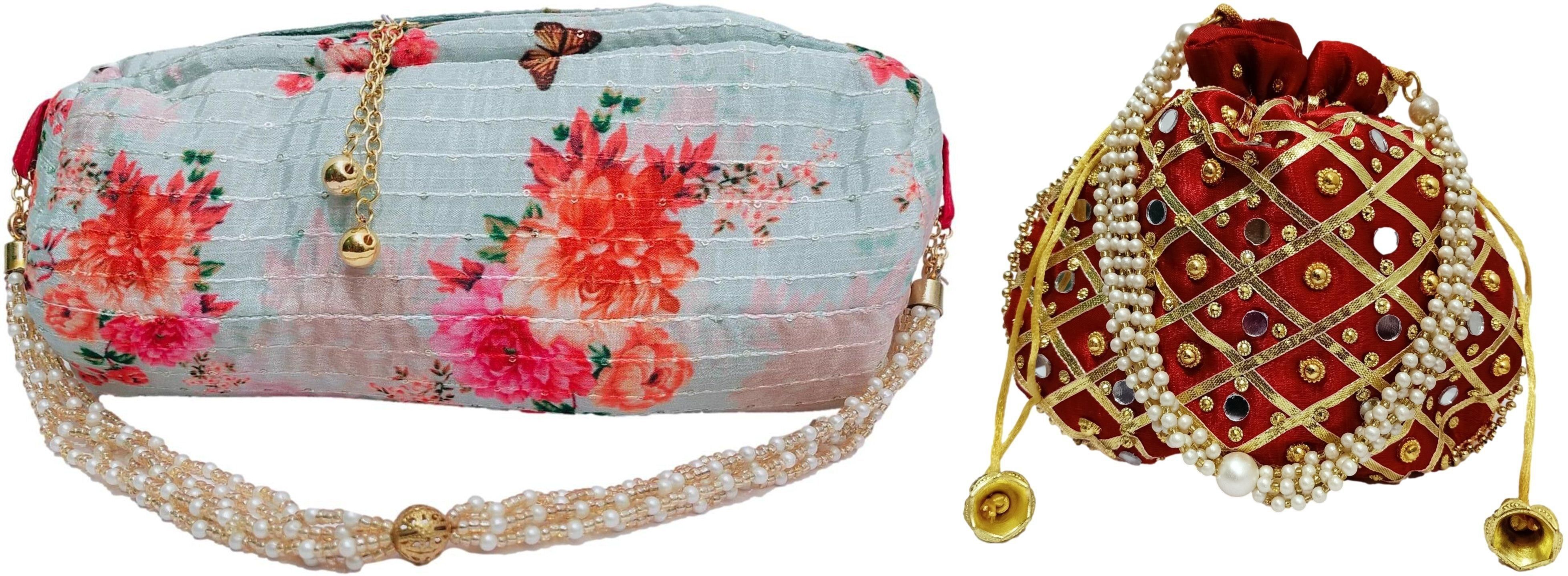 Girls White, Multicolor, Gold Cosmetic Bag-image-26