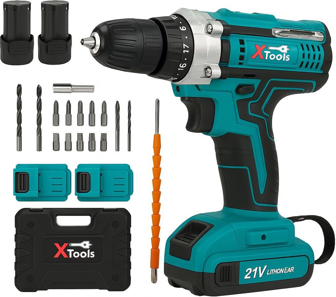 XTools XTD-21V Max 21V Cordless Drill Machine Kit with Battery, Charger & 30+ Accessories Cordless Drill-picture-17