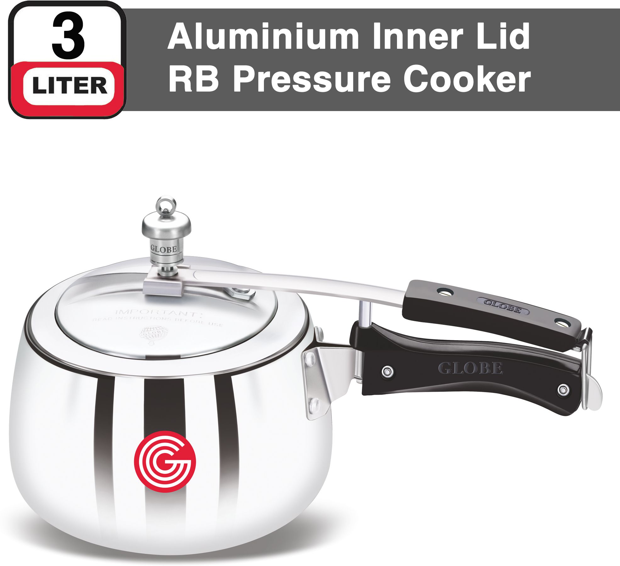 globe Lyca Regular Base with Inner Lid|6 Years Warranty 3 L Pressure Cooker-picture-30