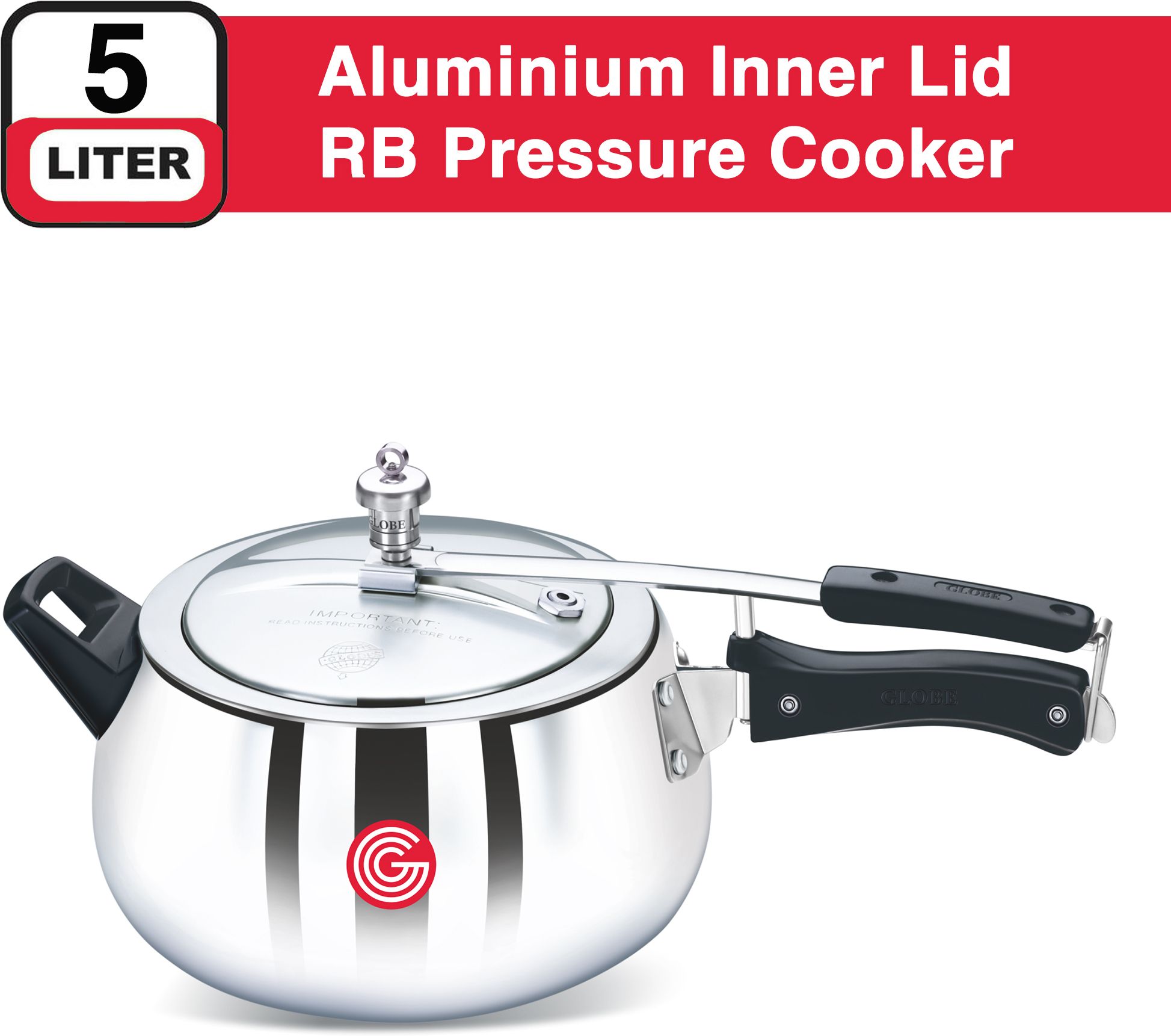 globe Lyca Regular Base with Inner Lid|6 Years Warranty 5 L Pressure Cooker-picture-40