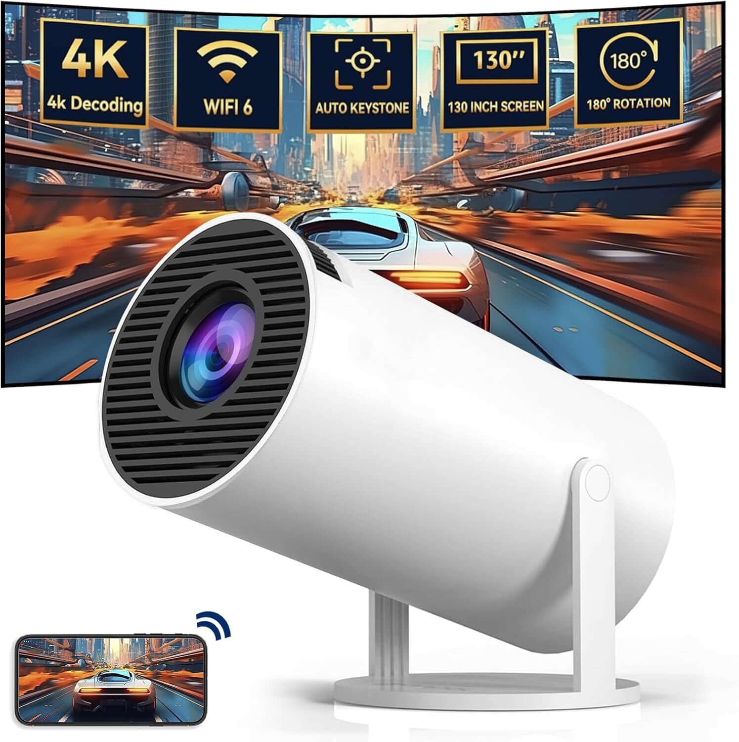 IMMUTABLE Full HD Ultra Bright Home Cinema Smart Android Projector With Screen YUN13 Projector Screen (Width 115.5 cm x 44.5 cm Height)-image-29