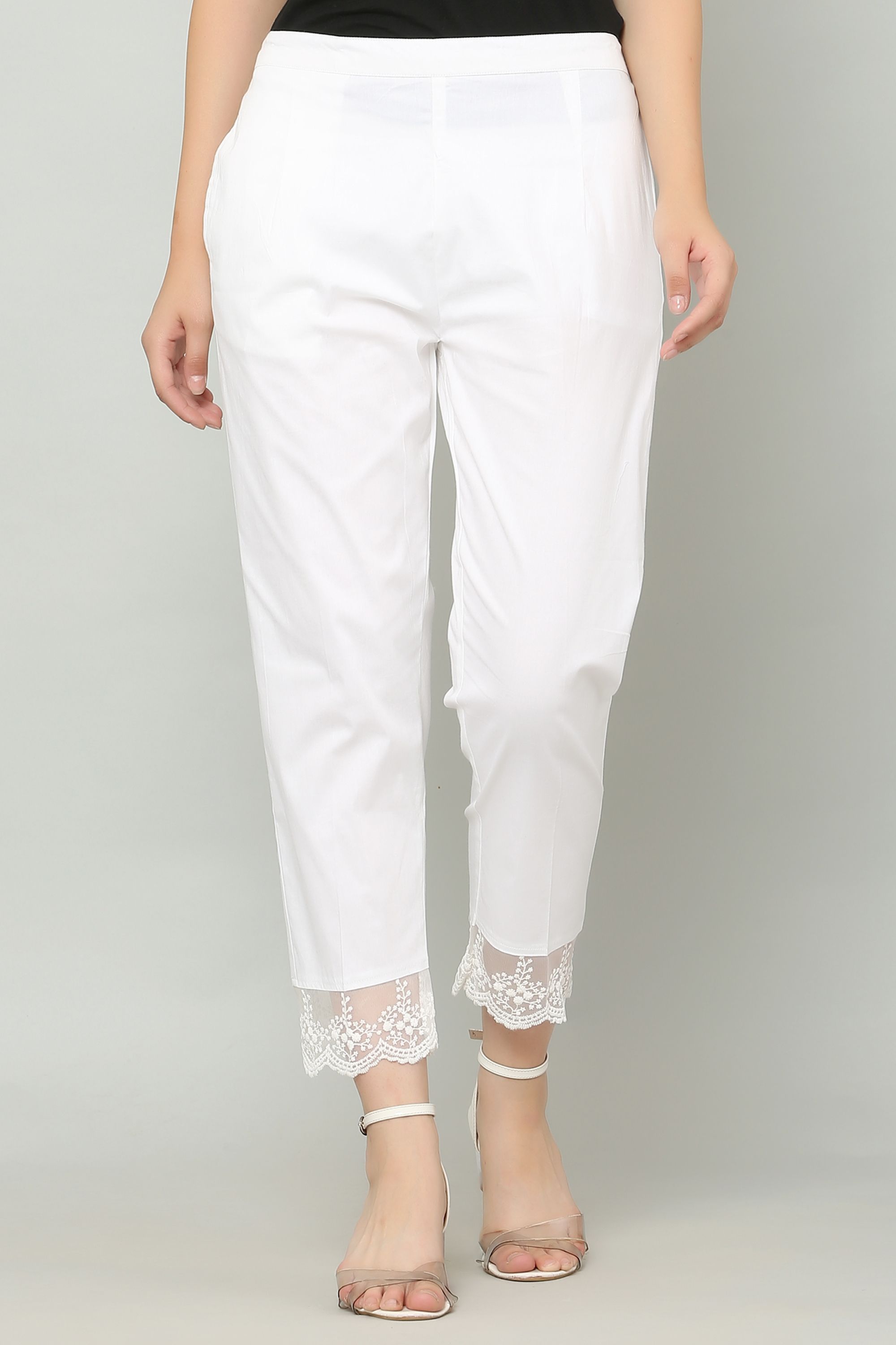 sellingsea Women Regular Fit White Cotton Blend Trousers-picture-22