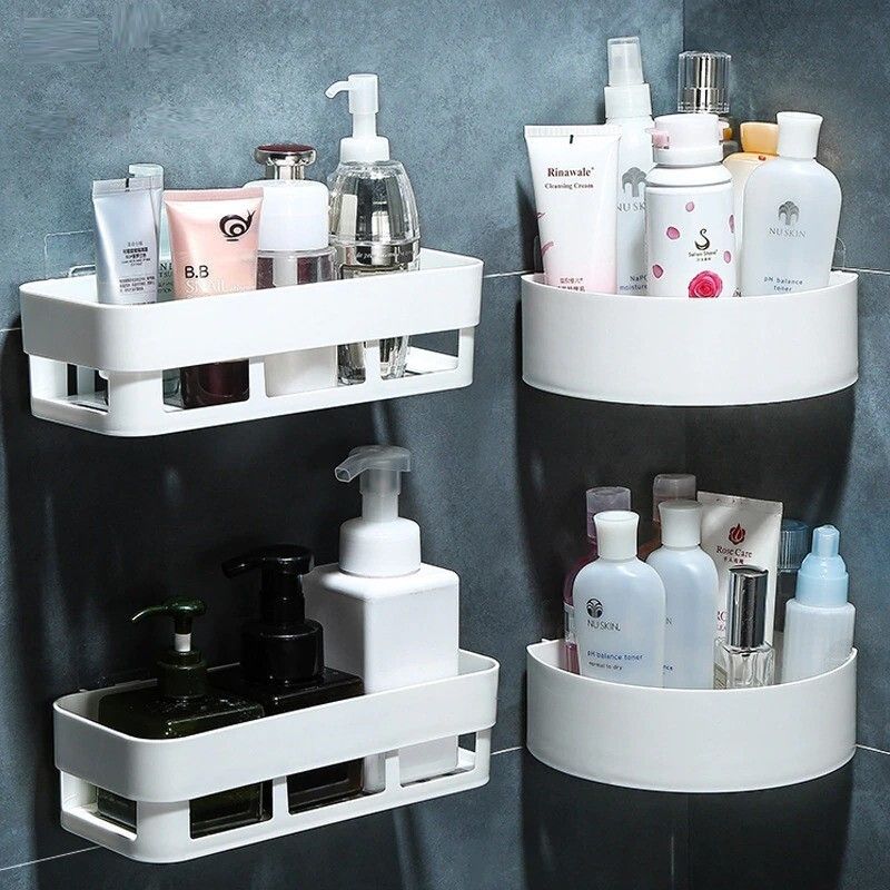 Plastic Multipurpose Home Kitchen Bathroom Accessories Set Traceless Wall Holder Plastic Wall Shelf-image-29