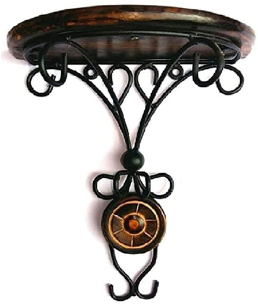 s f enterprises Wall Shelf Wooden & Wrought Iron Wall Bracket for Flower Pot Stand 1 Shelf Bracket-picture-34