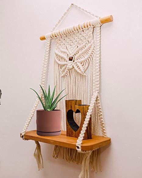 Macrame wall Hanging Decor Shelf with Handmade Wooden Wall Shelf-image-47
