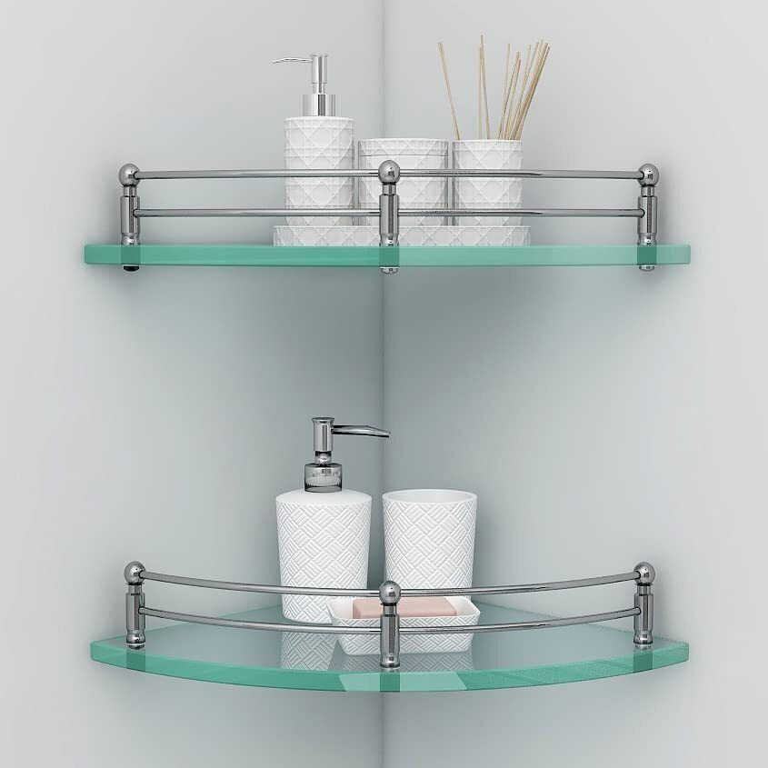 Transparent Glass Corner Shelf for Bathroom/Wall Shelf/Storage Shelf(12x12 Inch) Glass Wall Shelf-image-40