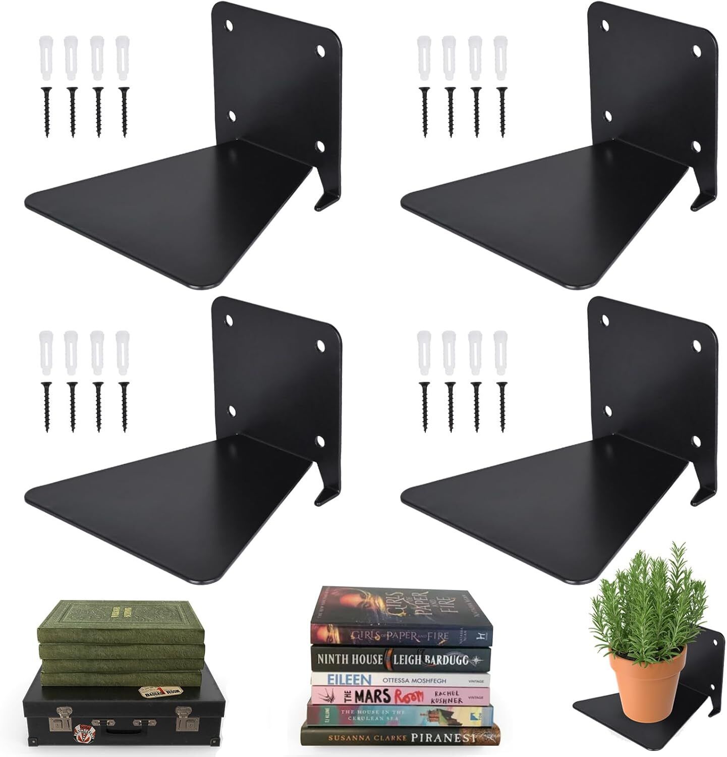 amextron Solid Invisible Room Decorative Bookcase Holder Hidden Rack Floating Decor Metal Open Book Shelf-picture-14