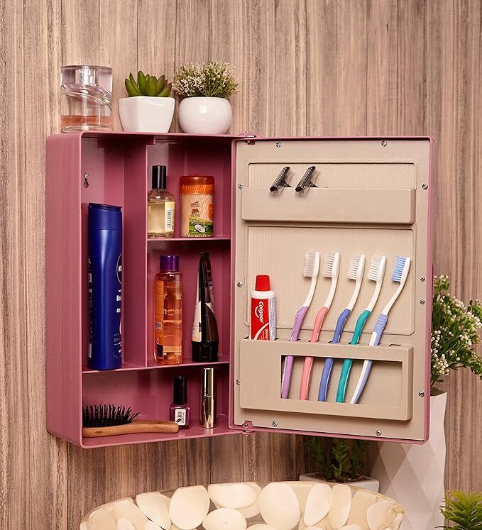 zahab SpaceSaver Bathroom Cabinet MAGENTA Glass, Plastic Wall Shelf-picture-40
