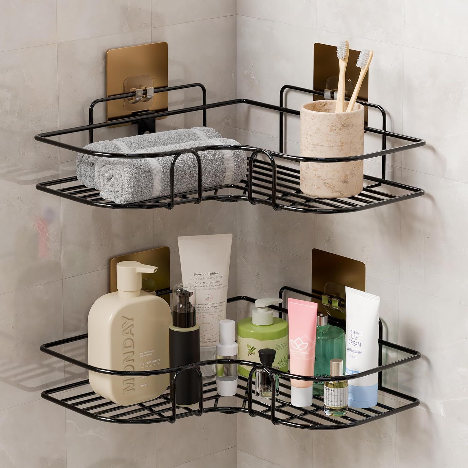 Fruits/Vegetables Kitchen Rack Kitchen Rack Iron Multi-use Self Adhesive Kitchen Bathroom Corner Shelf Steel-image-26
