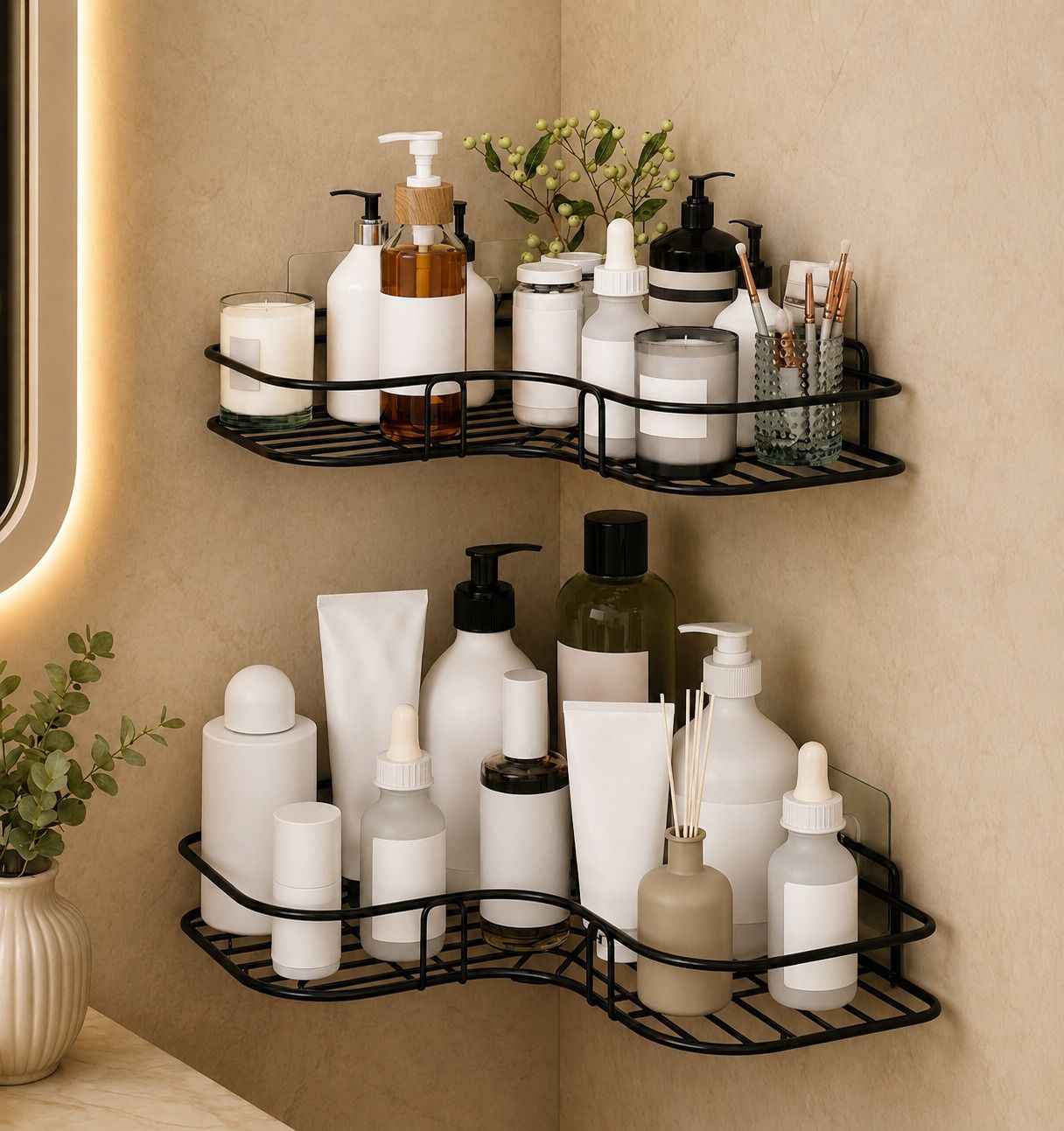 Self Adhesive Bathroom Corner Shelf Pack of 2 Aluminium, Iron, Steel Wall Shelf-image-34