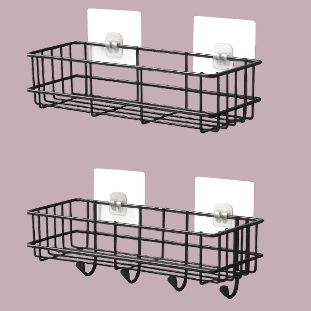 adonz Smart Iron Utility Wall Shelf Black Bathroom Organizer Iron, Steel Wall Shelf-picture-13
