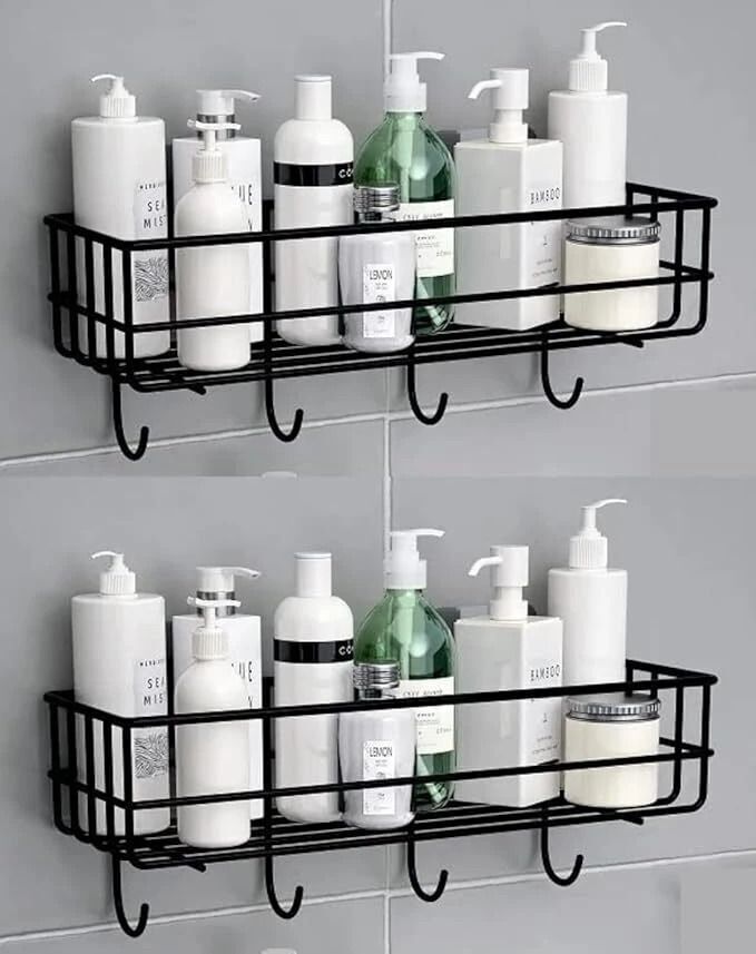 flipkart smartbuy Stainless Iron Coating Self-Adhesive Metal Rack Storage Shelf with 4 Hook Stainless Steel, Iron Wall Shelf-picture-14