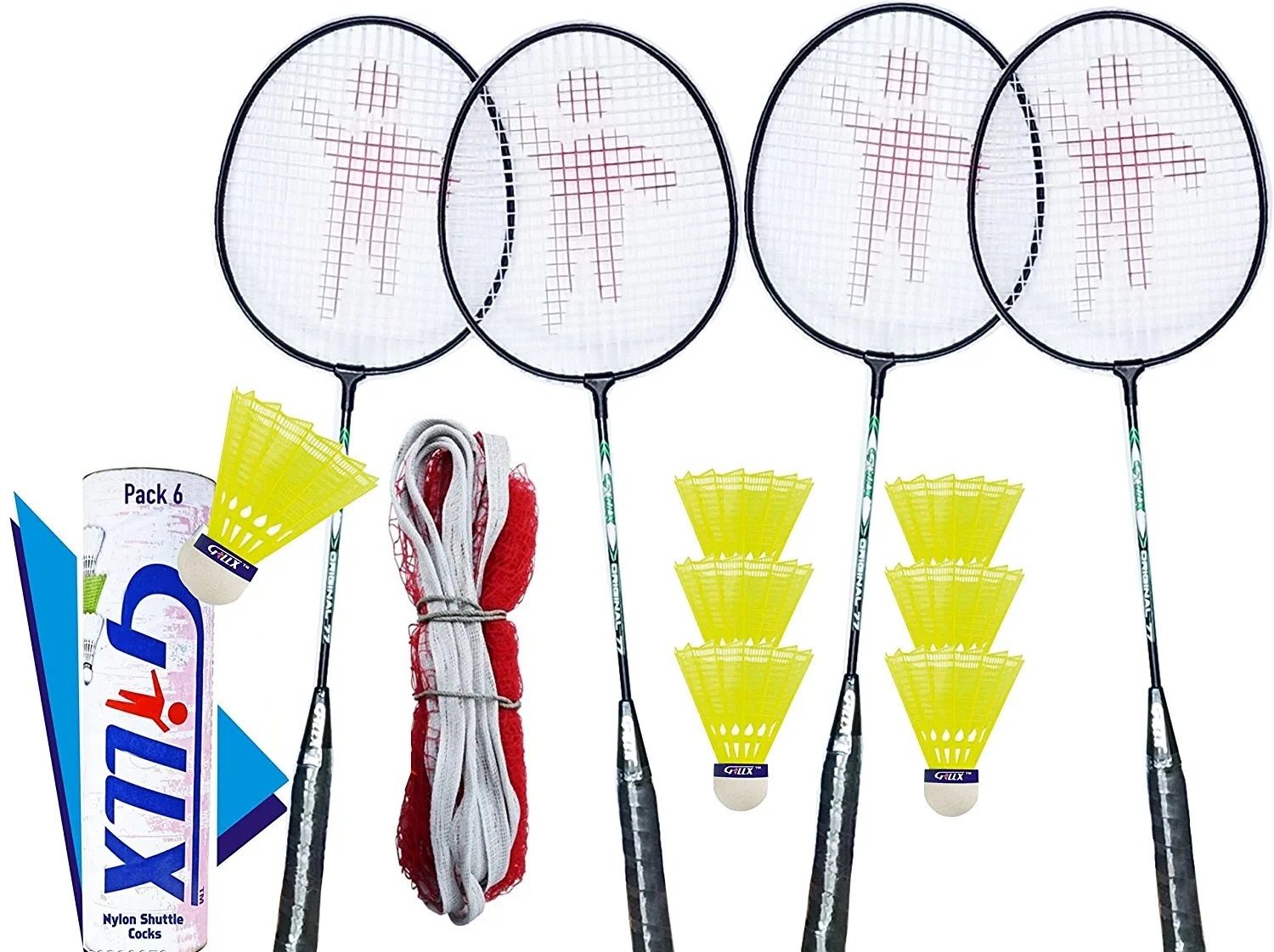GR-299 Green Strung Badminton Racquet Set OF 4 PCS Shuttle 8 PCS NET COMBO Multicolor Strung Badminton Racquet-image-14