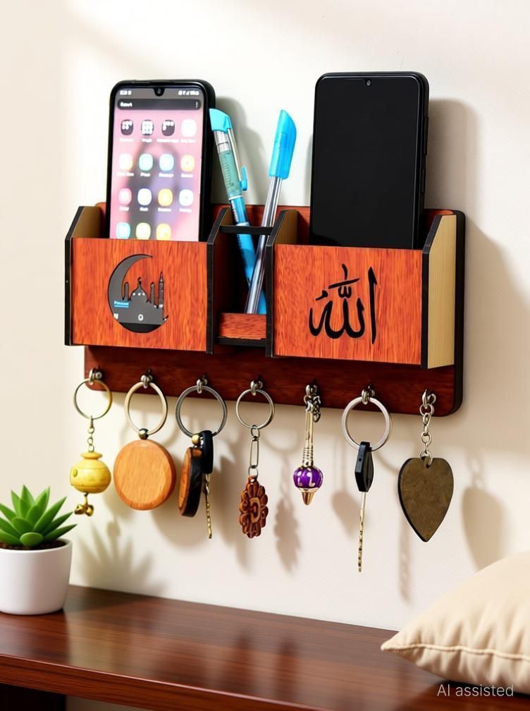 shivmaan art allah with double mobile stand 2box Wood Key Holder-picture-13